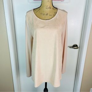Chico’s Blouse Tunic Top Long Sleeve Size 2 Faux Suede Blush Pink Minimalist